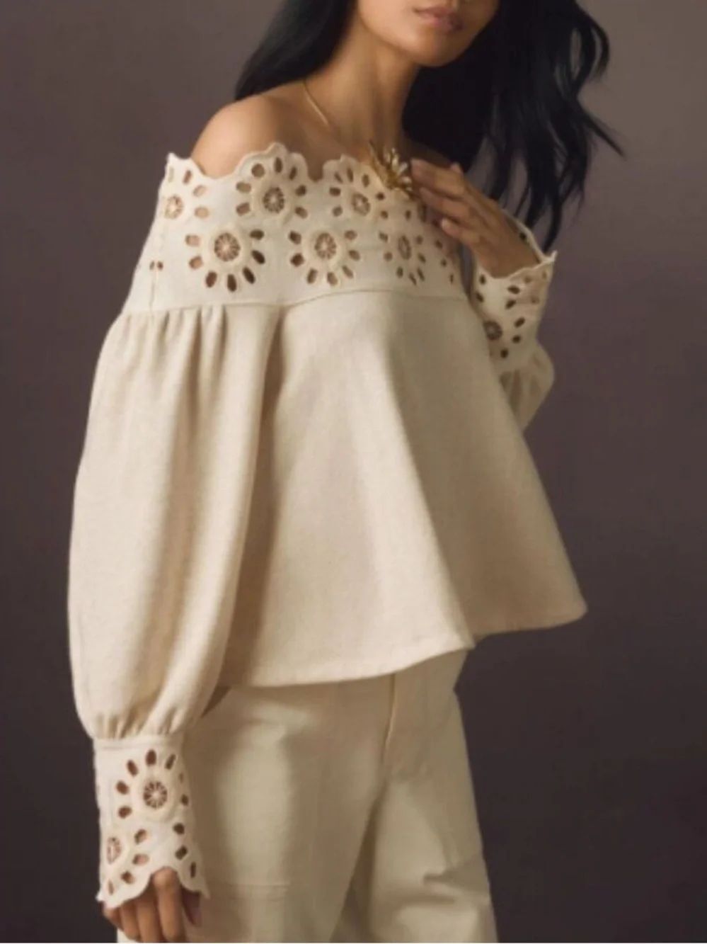 Anthropologie Maeve Eyelet Babydoll Blouse